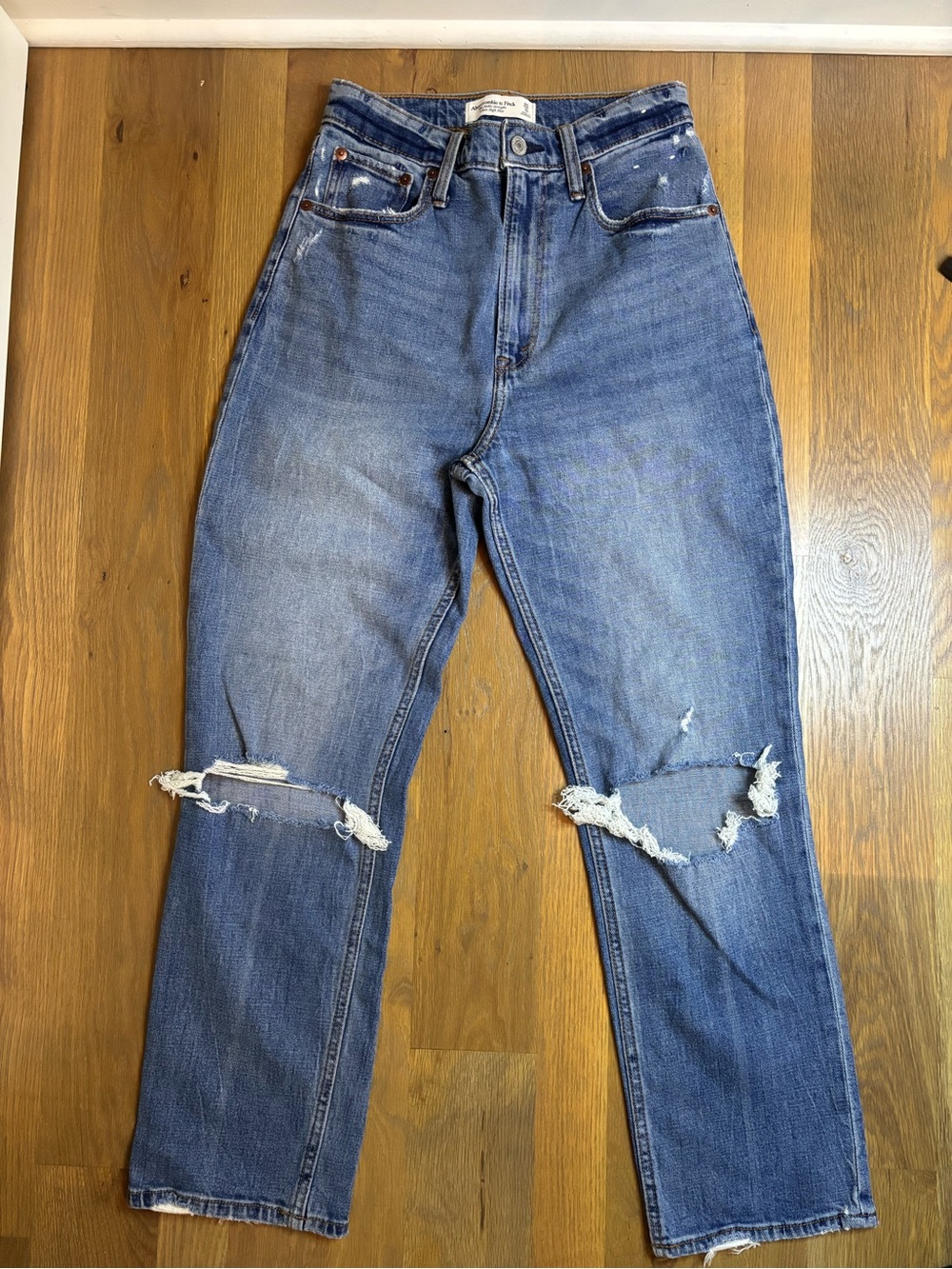 Abercrombie Blue Distressed Straight-Leg Jeans